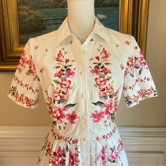 ANTONIO MELANI White Pink Floral Cotton Shirt Dress - Picture 2 of 9